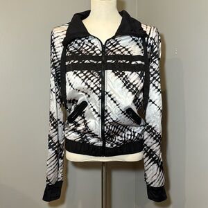 BLANC NOIR Tie Dyed Polyester Athletic Wind Breaker Jacket BLACK-WHITE / MEDIUM